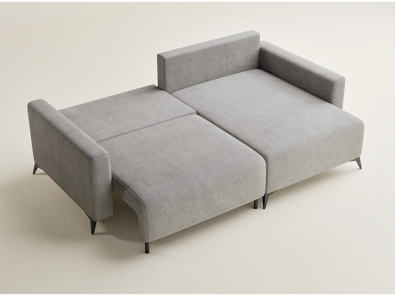 Canapé d'angle droit avec fonction lit en tissu chenille beige gris LEON