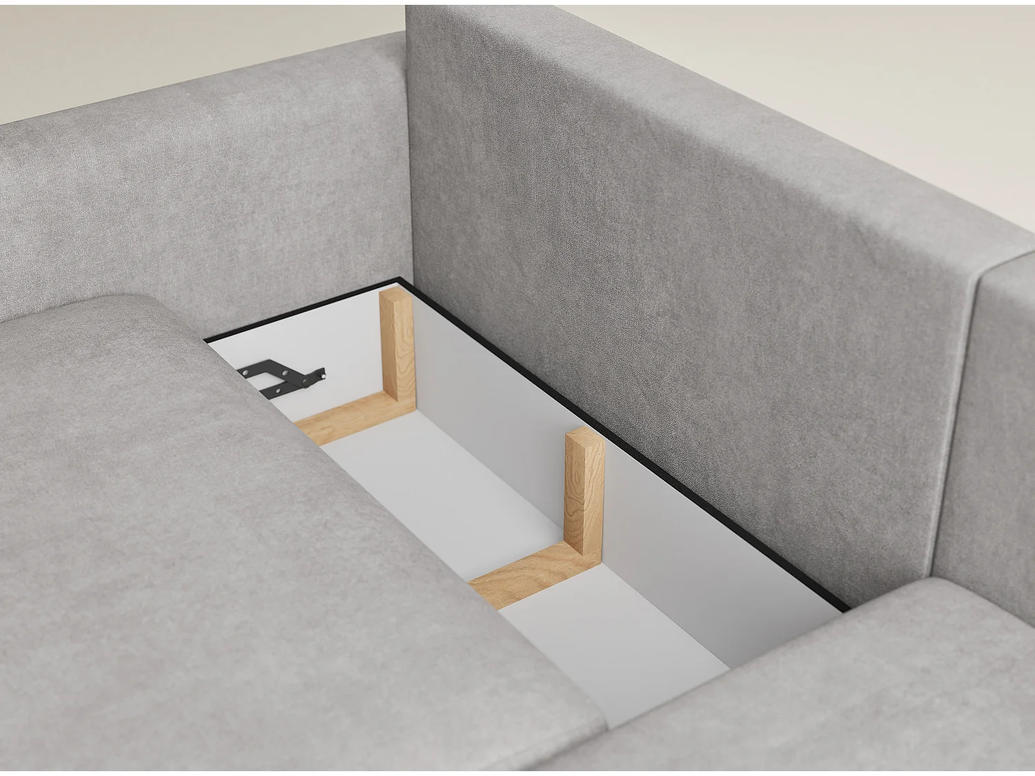 Canapé d'angle droit avec fonction lit en tissu chenille beige gris LEON