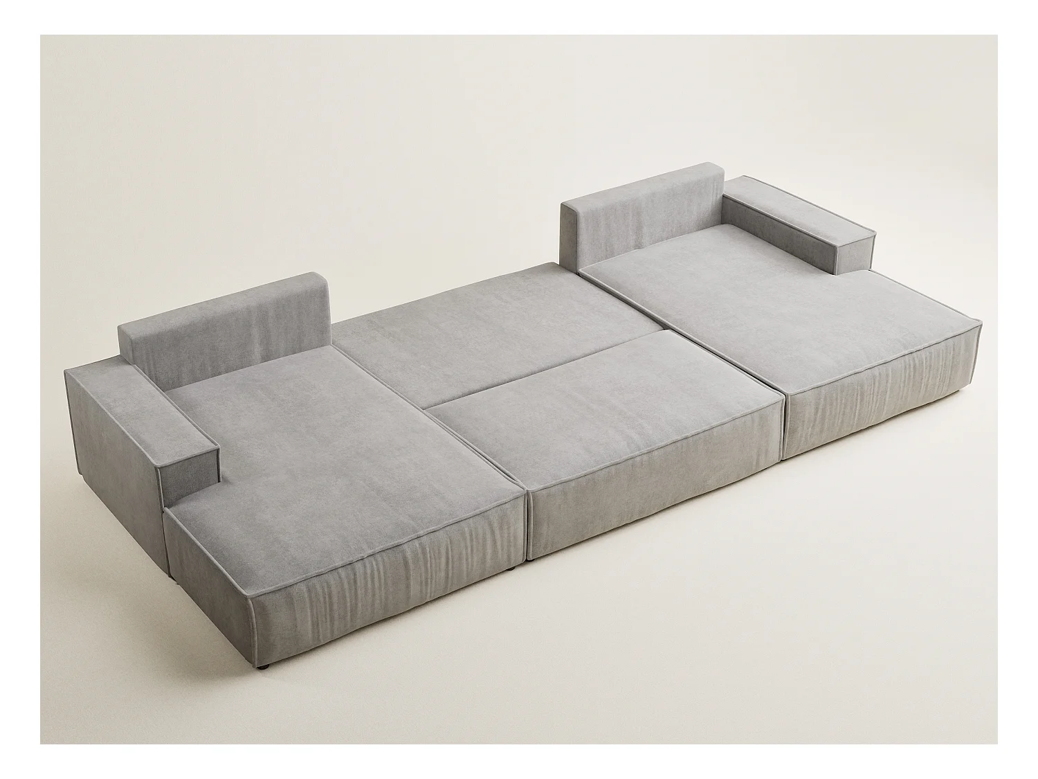 Canapé d'angle panoramique avec fonction lit en tissu chenille beige gris KYOTO