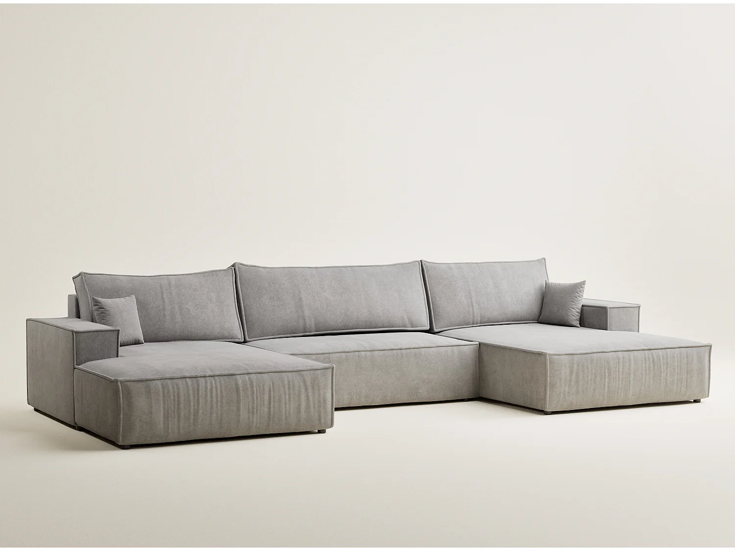 Canapé d'angle panoramique avec fonction lit en tissu chenille beige gris KYOTO