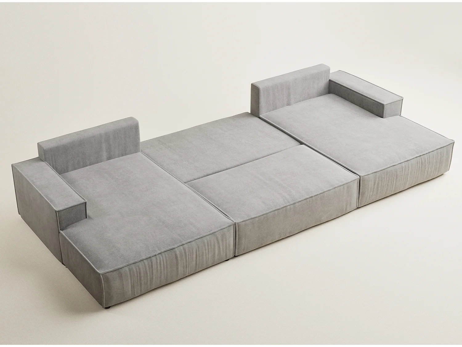 Canapé d'angle panoramique avec fonction lit en tissu chenille beige gris KYOTO