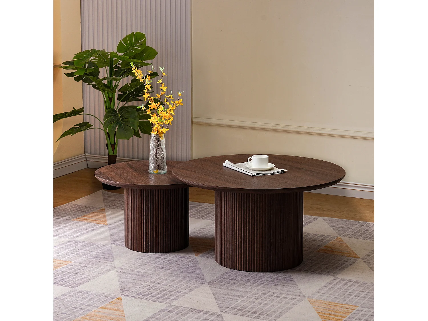 Lotto di 2 tavolini - Effetto travertino beige - ESME