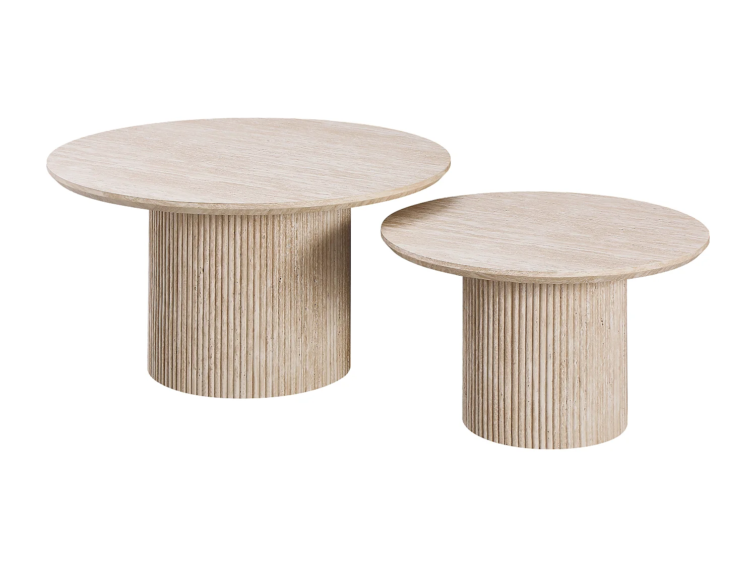 Lotto di 2 tavolini - Effetto travertino beige - ESME