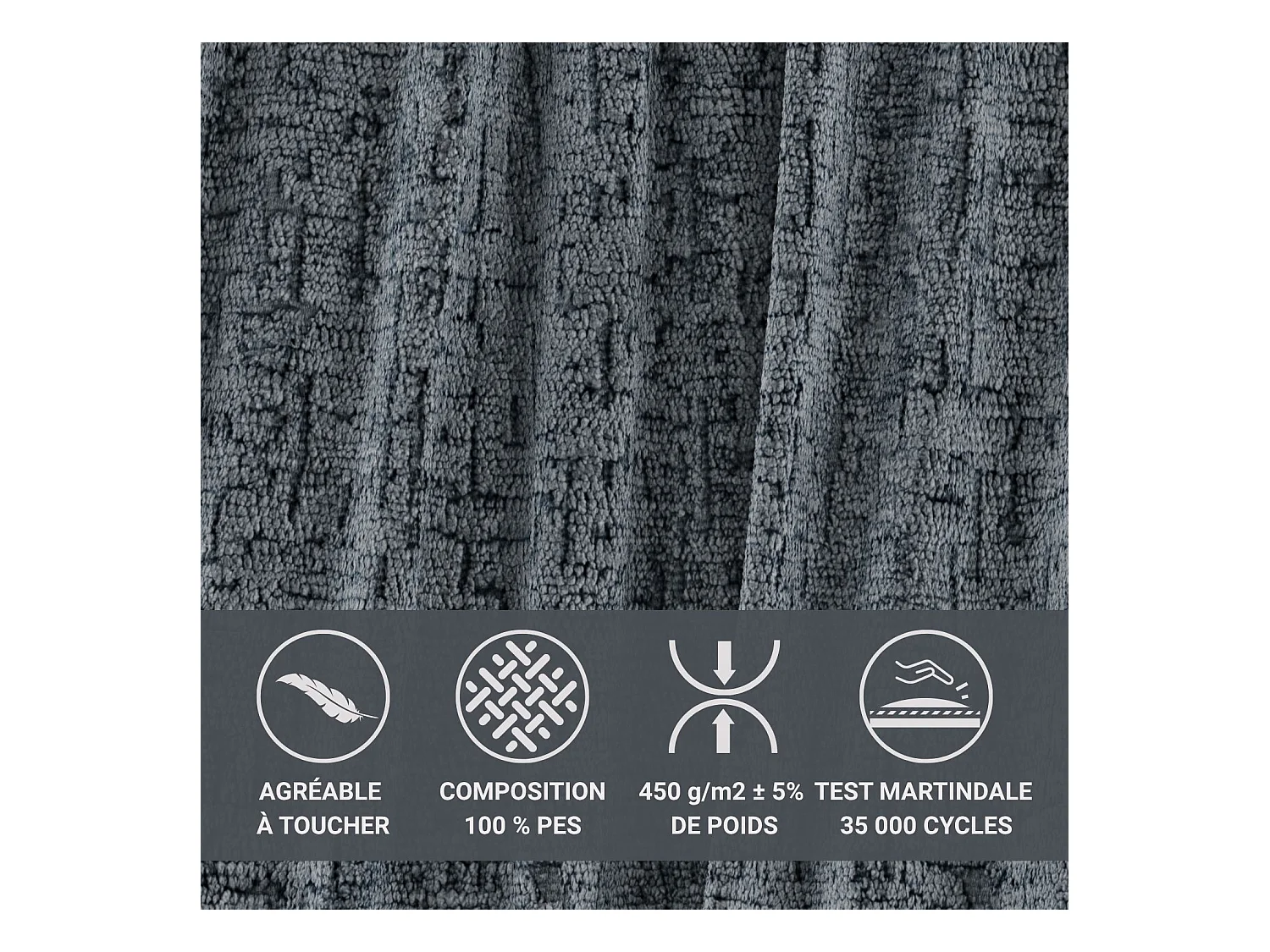 Lit coffre 140 x 200 cm avec tête de lit VOLIERA - en tissu chenille - gris