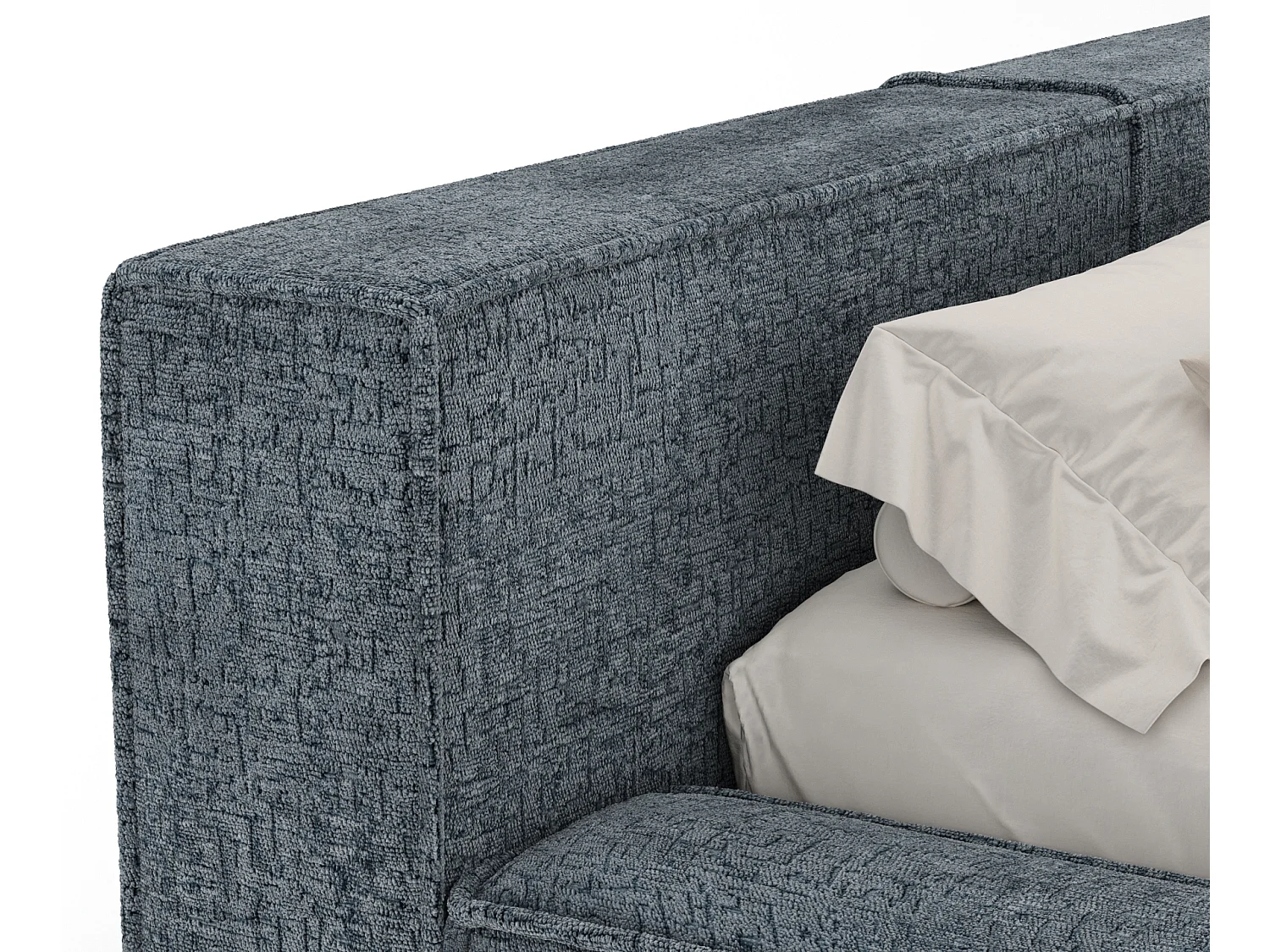 Lit coffre 140 x 200 cm avec tête de lit VOLIERA - en tissu chenille - gris