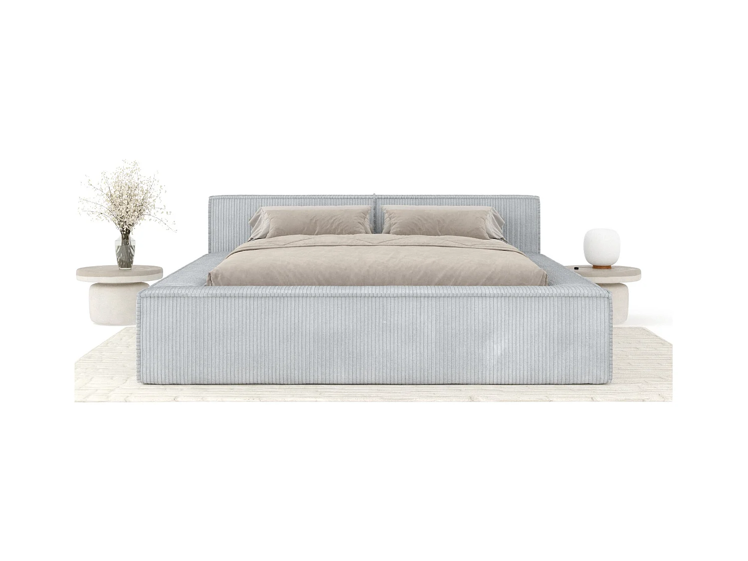 Lit coffre 180 x 200 cm avec tête de lit VOLIERA - en velours - gris clair