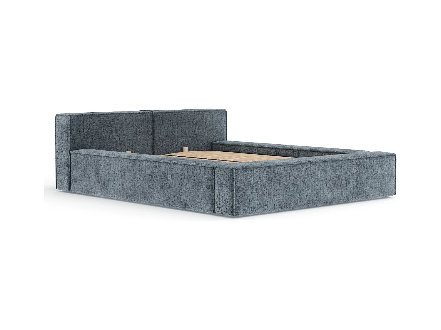 Lit coffre 200 x 200 cm avec tête de lit VOLIERA - en tissu chenille - gris