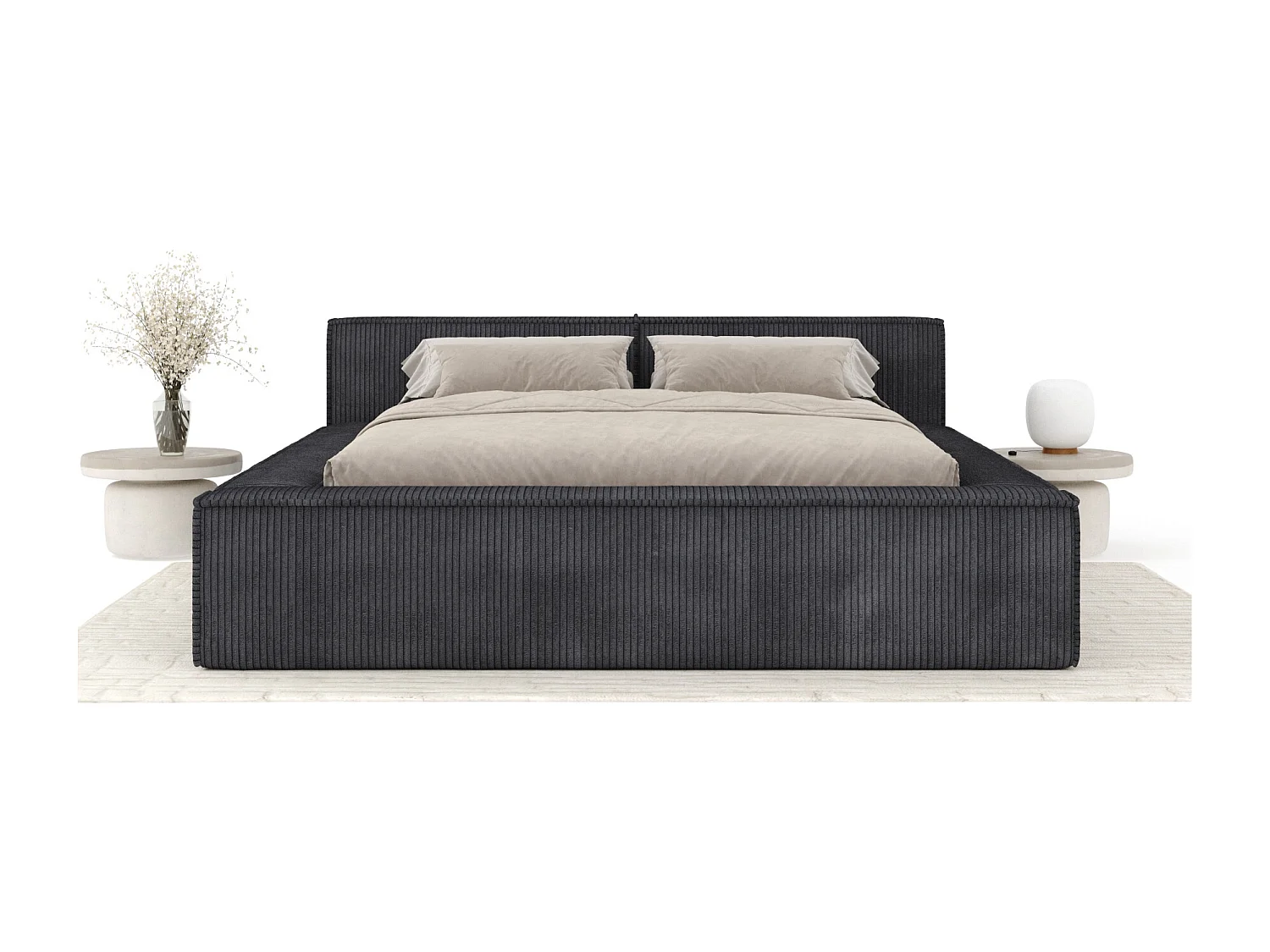 Lit coffre 160 x 200 cm avec tête de lit VOLIERA - en velours - graphite