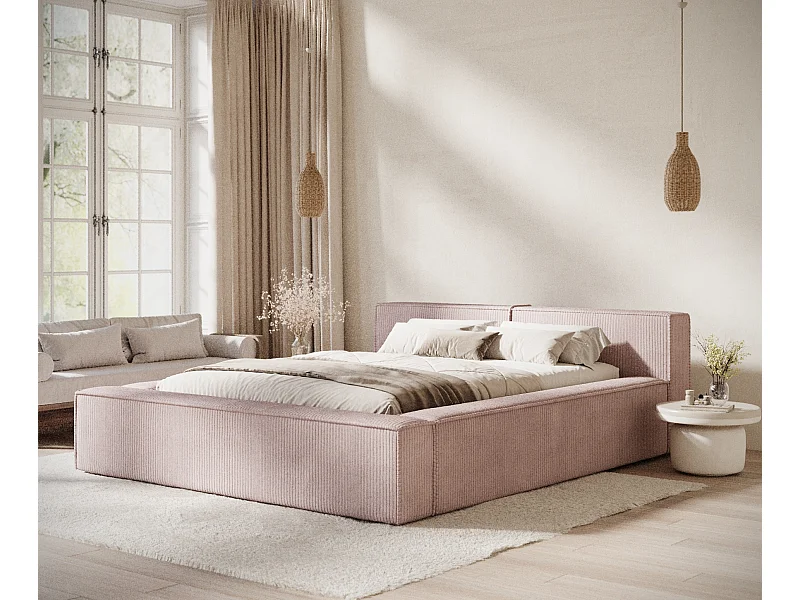 Lit coffre 200 x 200 cm avec tête de lit VOLIERA - en velours - violet