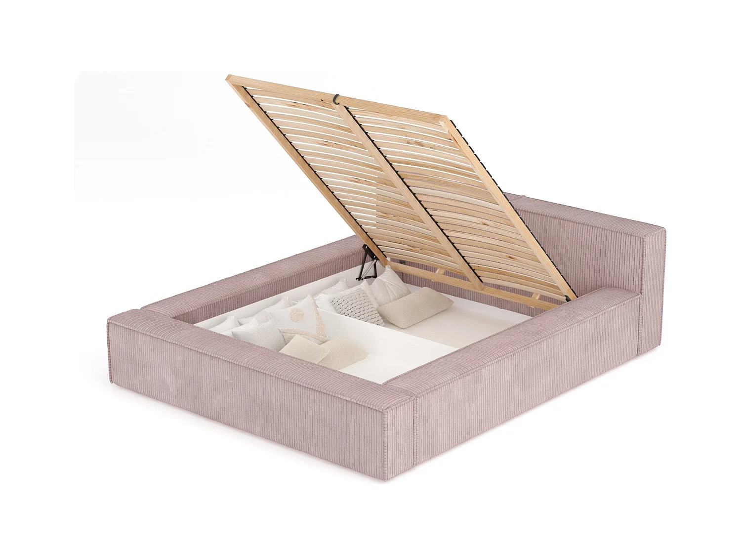 Lit coffre 200 x 200 cm avec tête de lit VOLIERA - en velours - violet