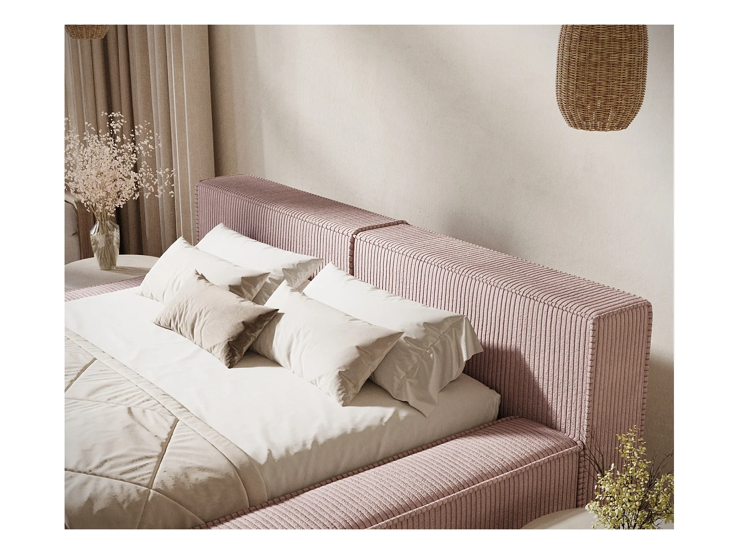 Lit coffre 200 x 200 cm avec tête de lit VOLIERA - en velours - violet