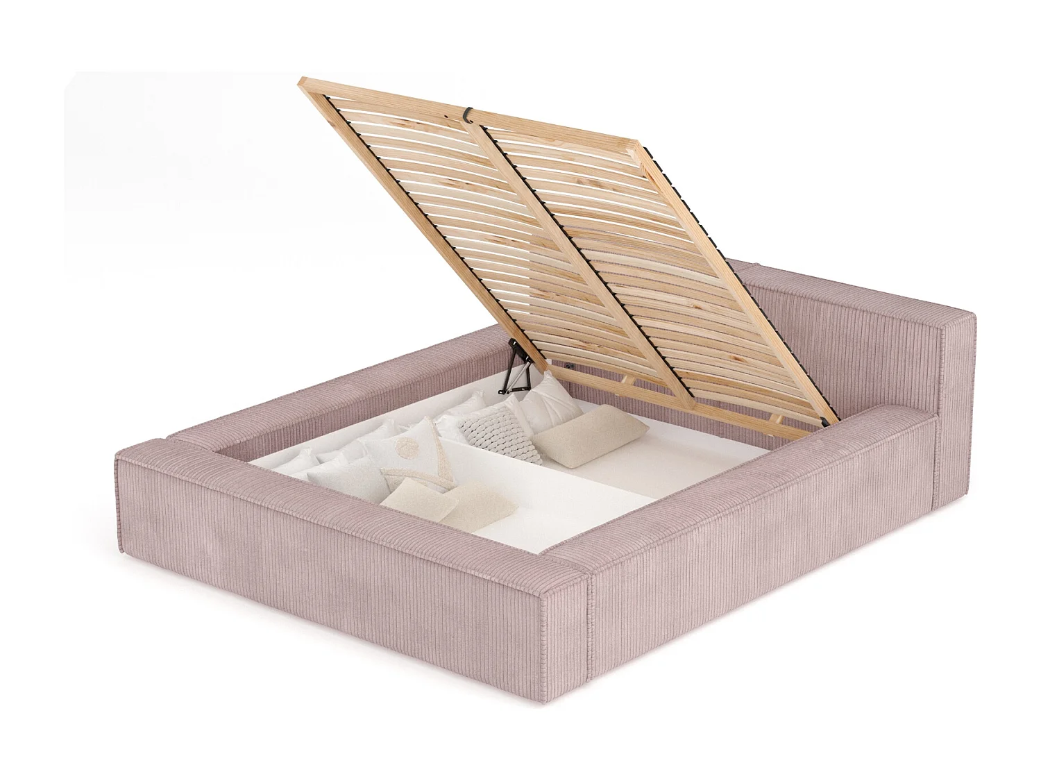 Lit coffre 200 x 200 cm avec tête de lit VOLIERA - en velours - violet