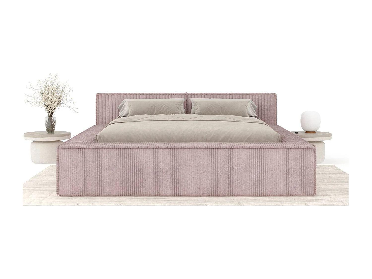 Lit coffre 200 x 200 cm avec tête de lit VOLIERA - en velours - violet