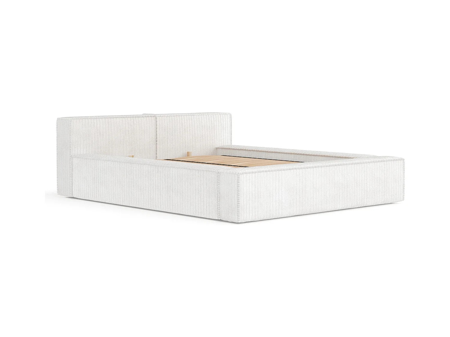 Lit coffre 200 x 200 cm avec tête de lit VOLIERA - en velours - creme