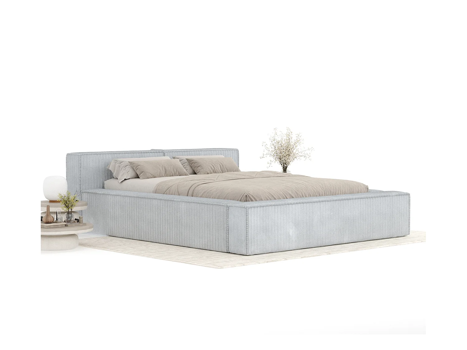 Lit coffre 160 x 200 cm avec tête de lit VOLIERA - en velours - gris clair