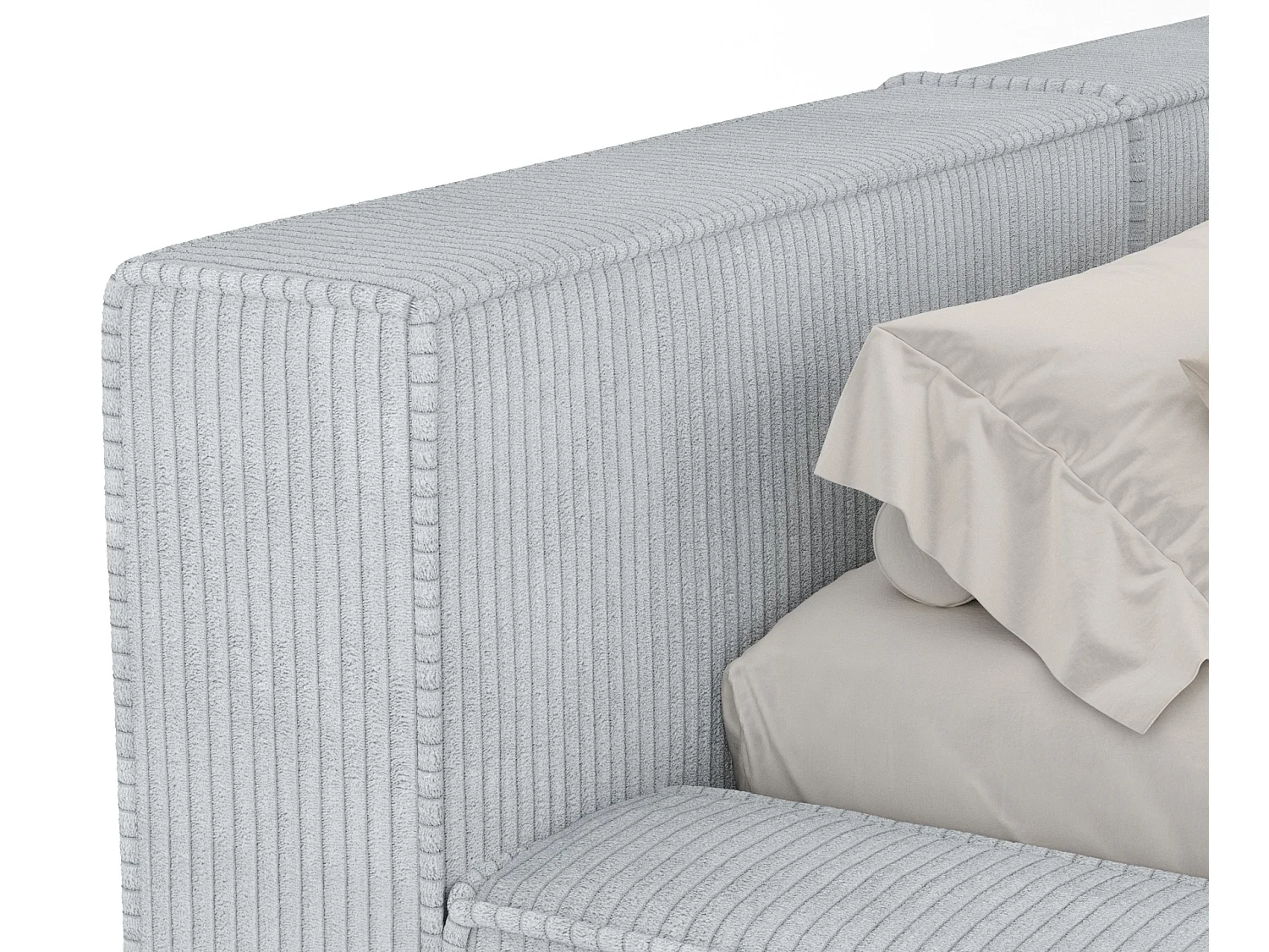 Lit coffre 160 x 200 cm avec tête de lit VOLIERA - en velours - gris clair