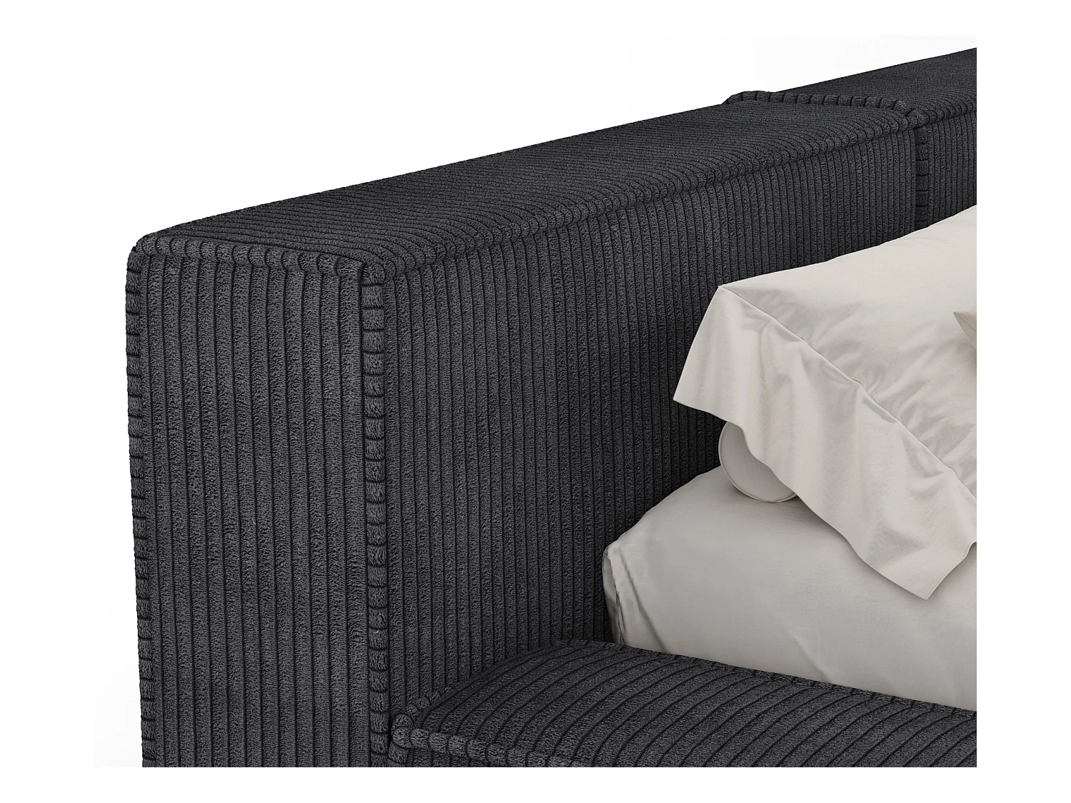 Lit coffre 200 x 200 cm avec tête de lit VOLIERA - en velours - graphite