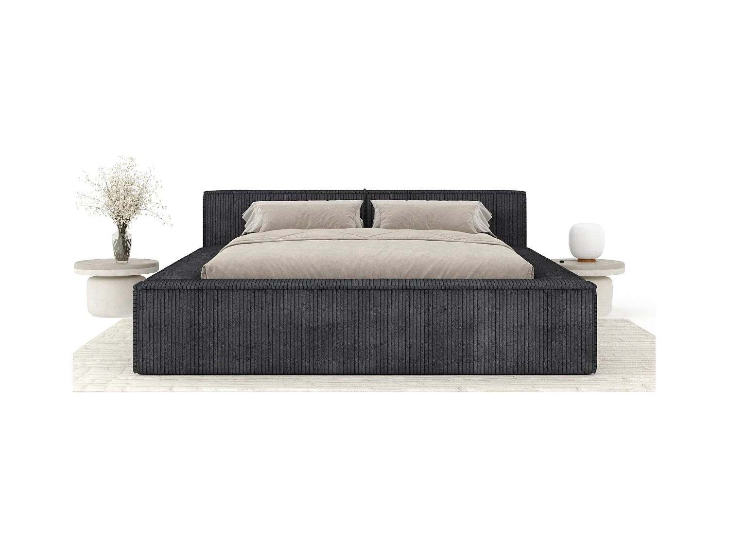 Lit coffre 200 x 200 cm avec tête de lit VOLIERA - en velours - graphite