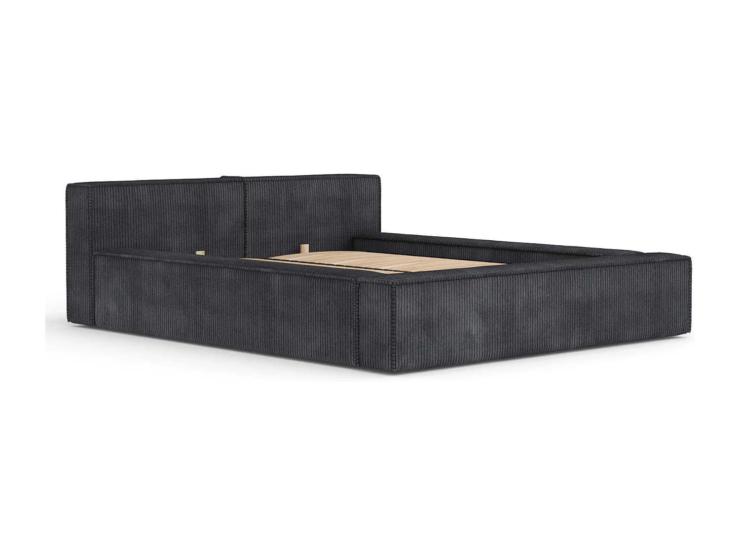 Lit coffre 200 x 200 cm avec tête de lit VOLIERA - en velours - graphite