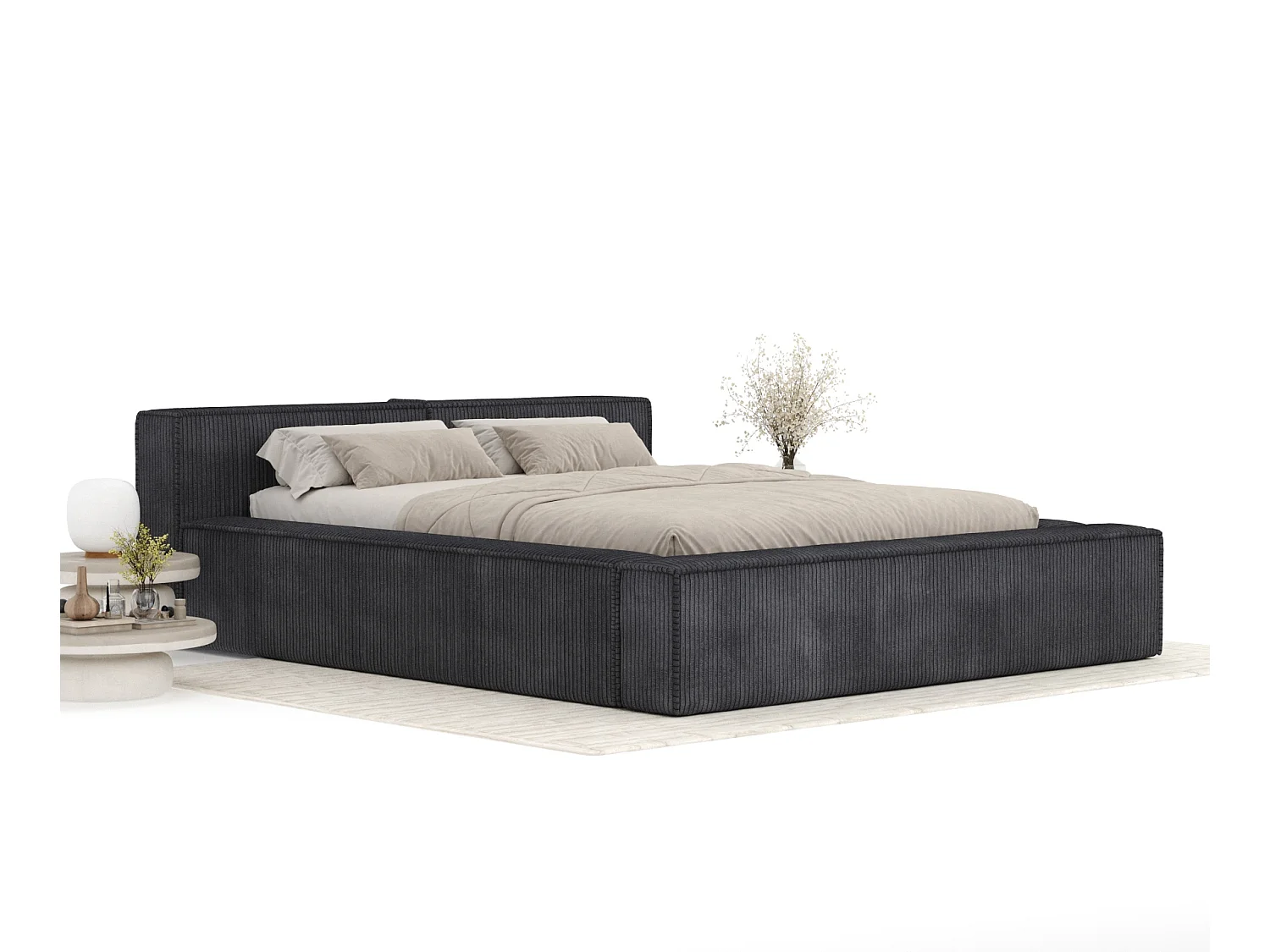 Lit coffre 200 x 200 cm avec tête de lit VOLIERA - en velours - graphite