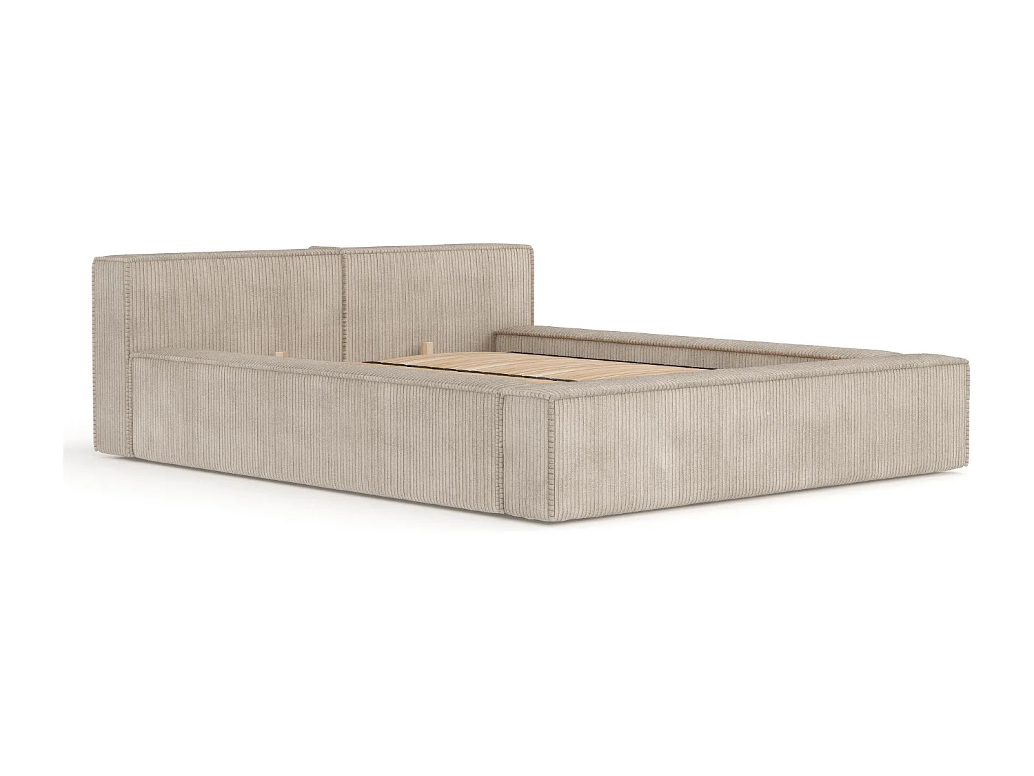 Lit coffre 200 x 200 cm avec tête de lit VOLIERA - en velours - beżowy