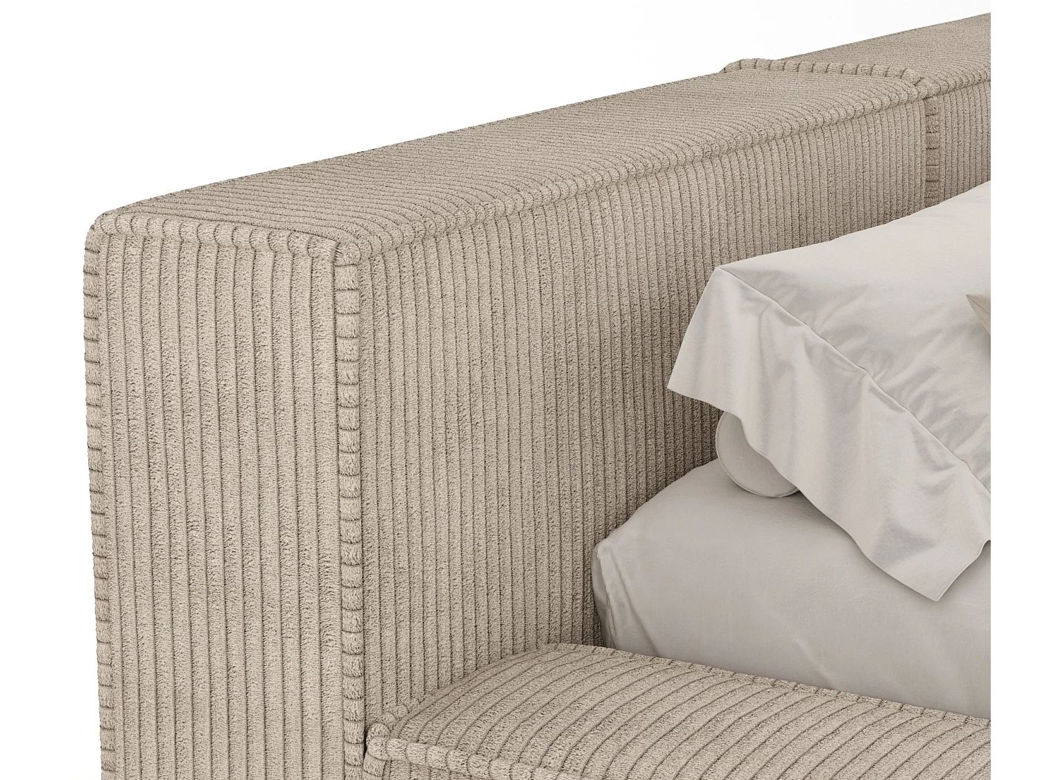 Lit coffre 200 x 200 cm avec tête de lit VOLIERA - en velours - beżowy