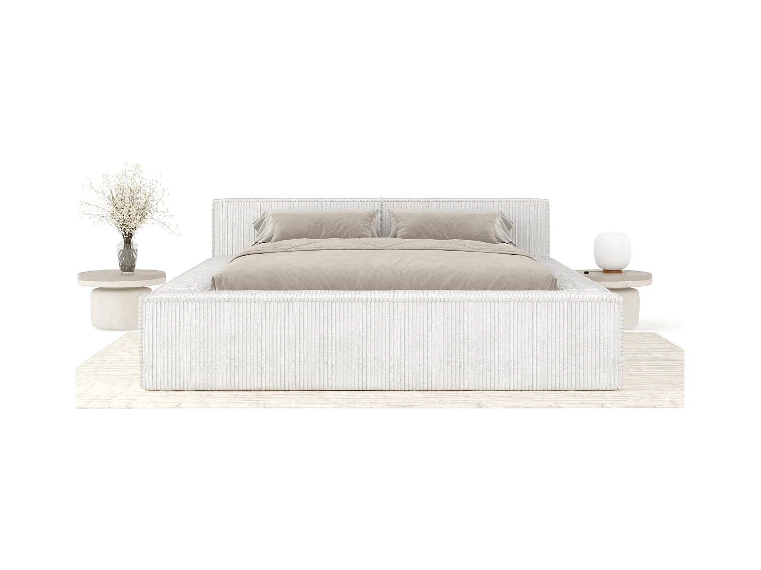 Lit coffre 180 x 200 cm avec tête de lit VOLIERA - en velours - creme