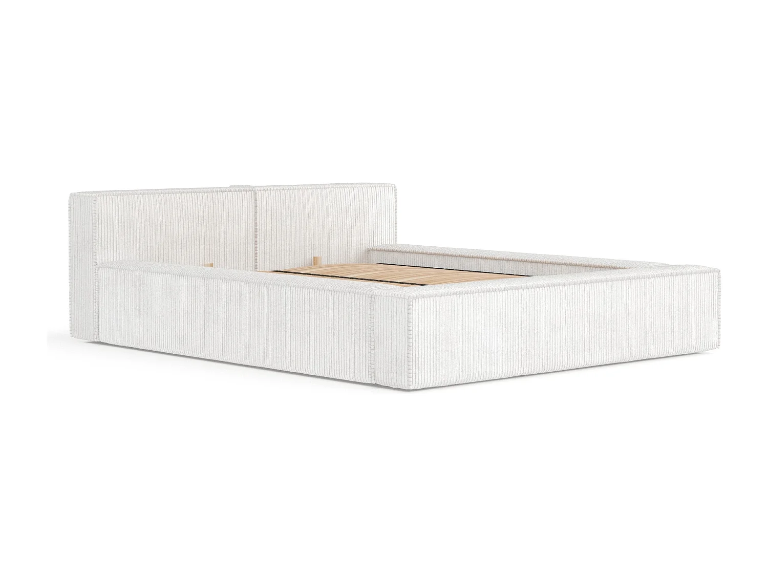 Lit coffre 180 x 200 cm avec tête de lit VOLIERA - en velours - creme