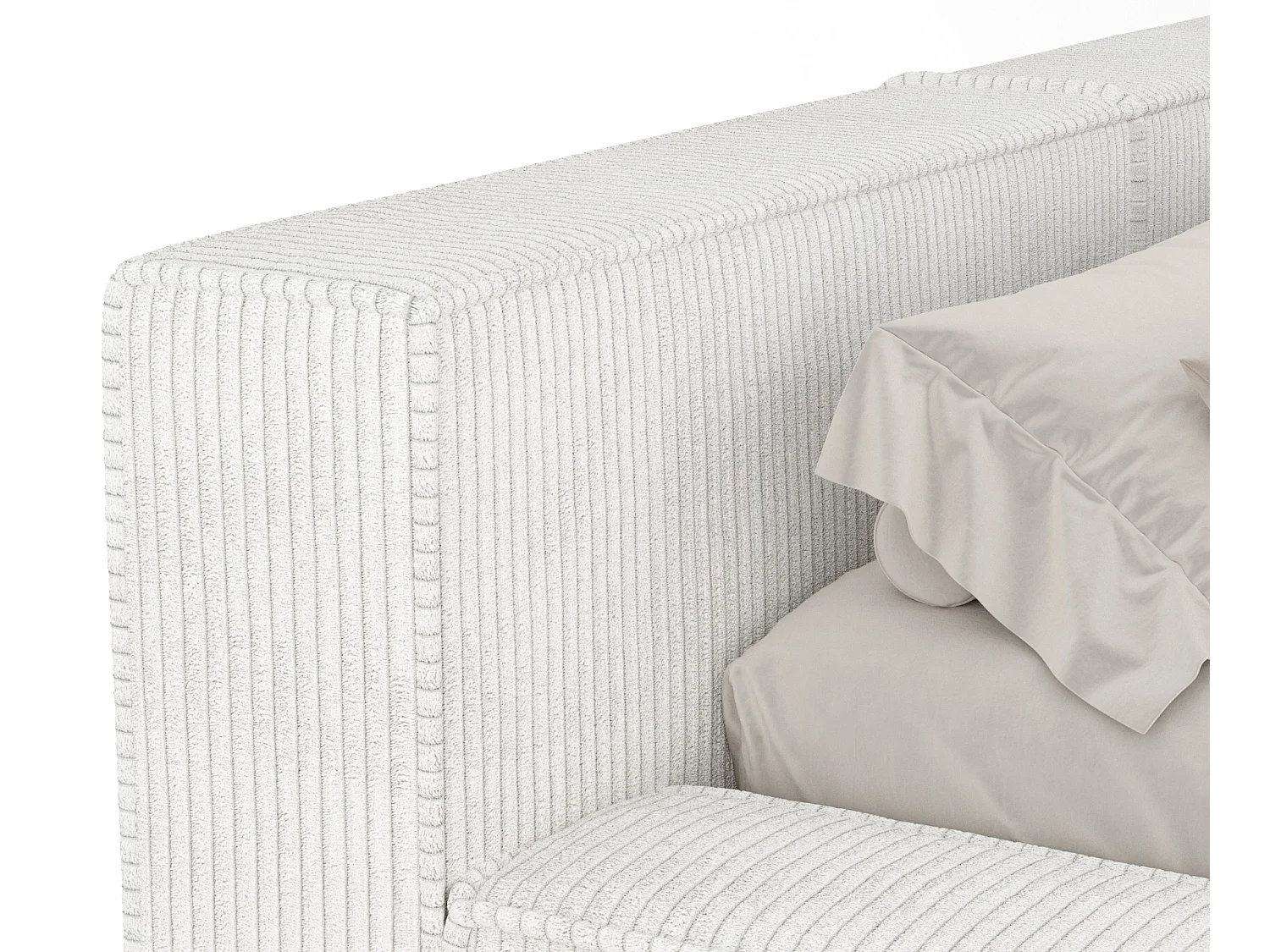 Lit coffre 180 x 200 cm avec tête de lit VOLIERA - en velours - creme