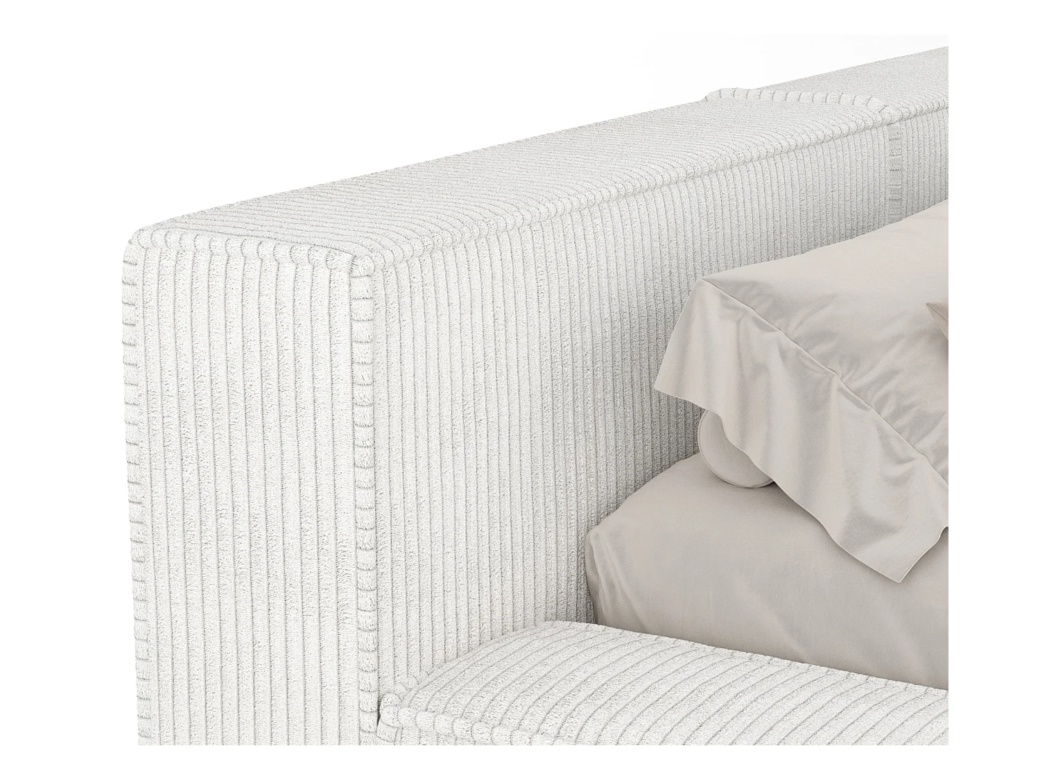 Lit coffre 160 x 200 cm avec tête de lit VOLIERA - en velours - creme