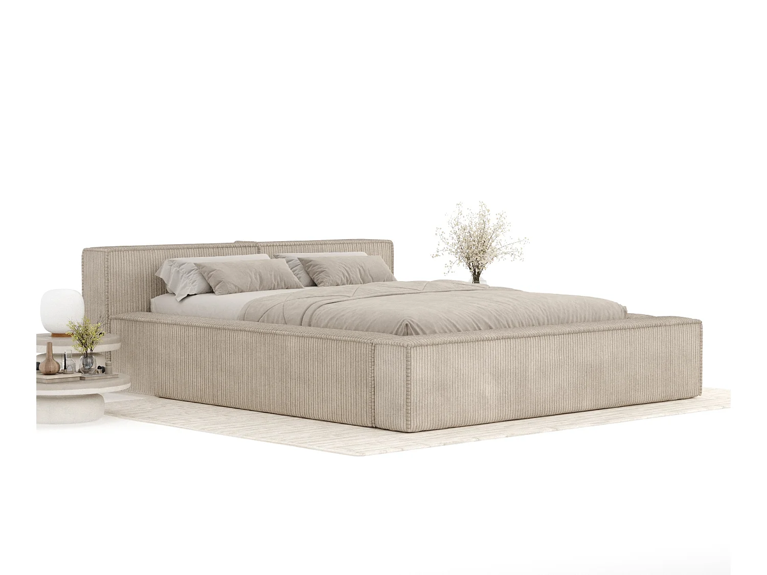 Lit coffre 160 x 200 cm avec tête de lit VOLIERA - en velours - beżowy