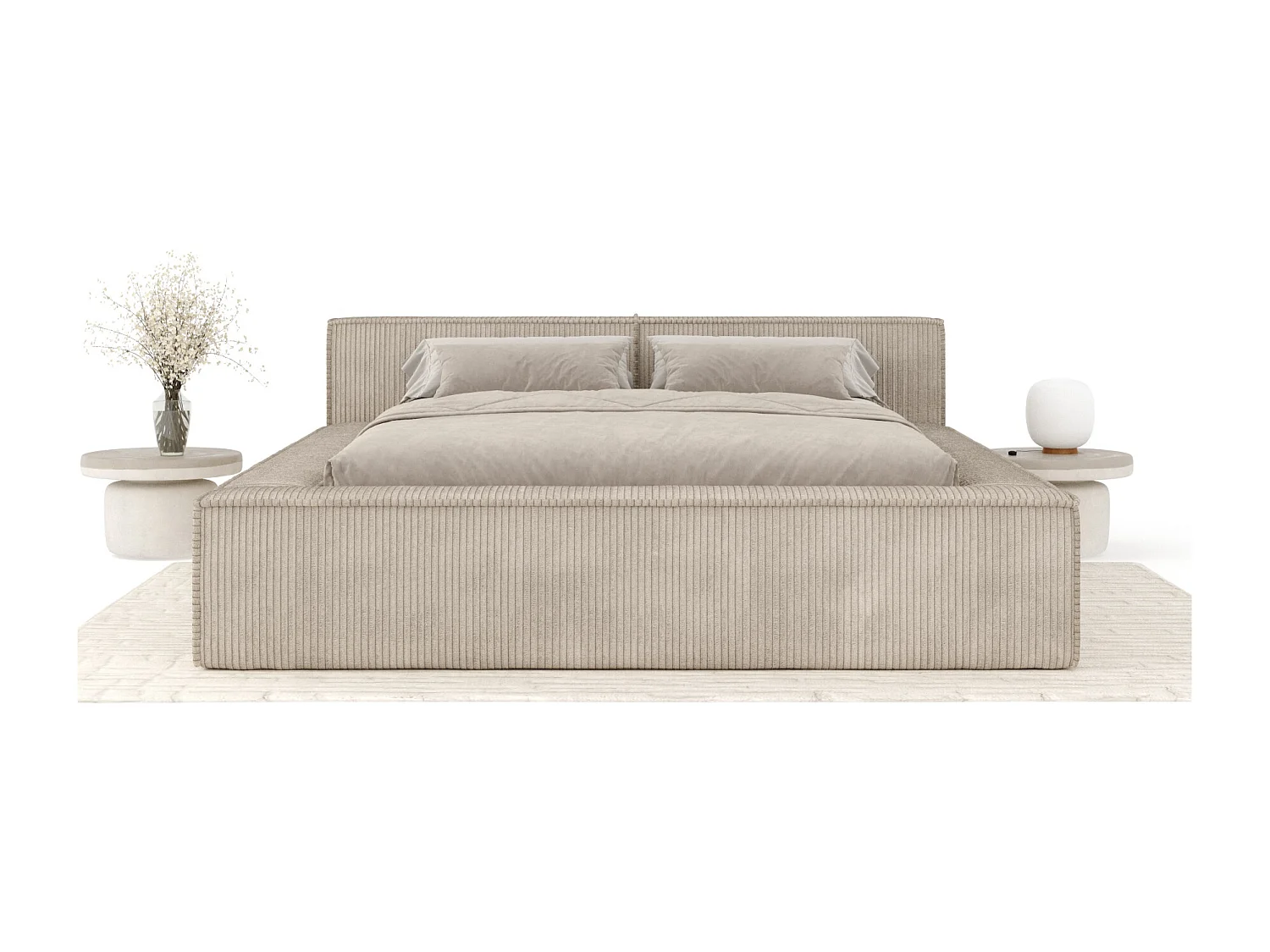 Lit coffre 160 x 200 cm avec tête de lit VOLIERA - en velours - beżowy