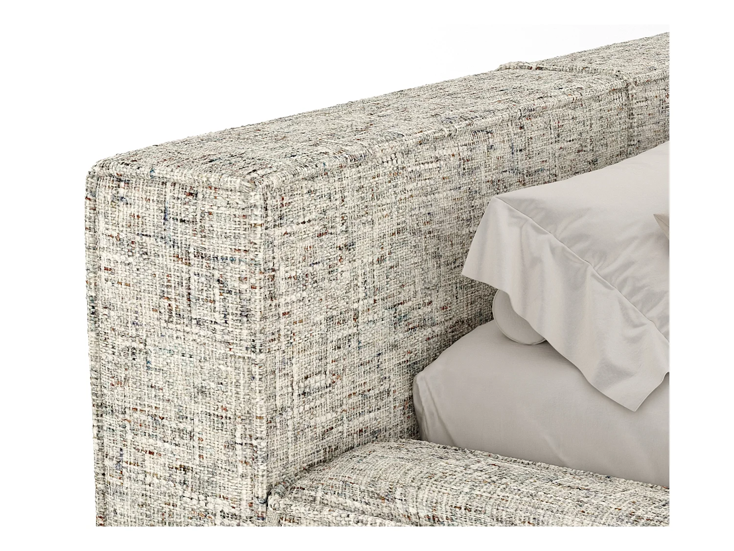 Lit coffre 160 x 200 cm avec tête de lit VOLIERA - en tissu tressé - beige