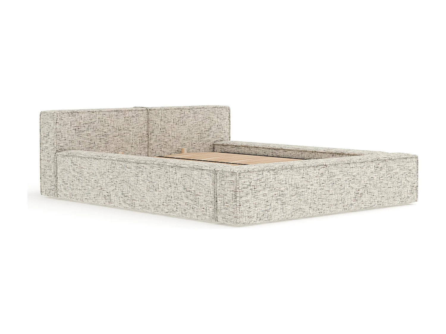 Lit coffre 160 x 200 cm avec tête de lit VOLIERA - en tissu tressé - beige