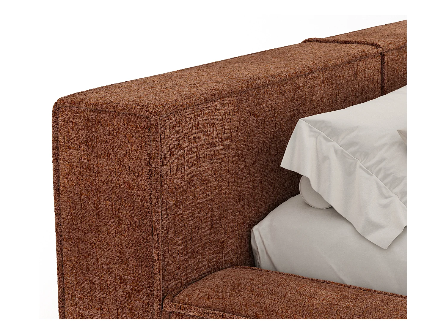 Lit coffre 140 x 200 cm avec tête de lit VOLIERA - en tissu chenille - cuivre