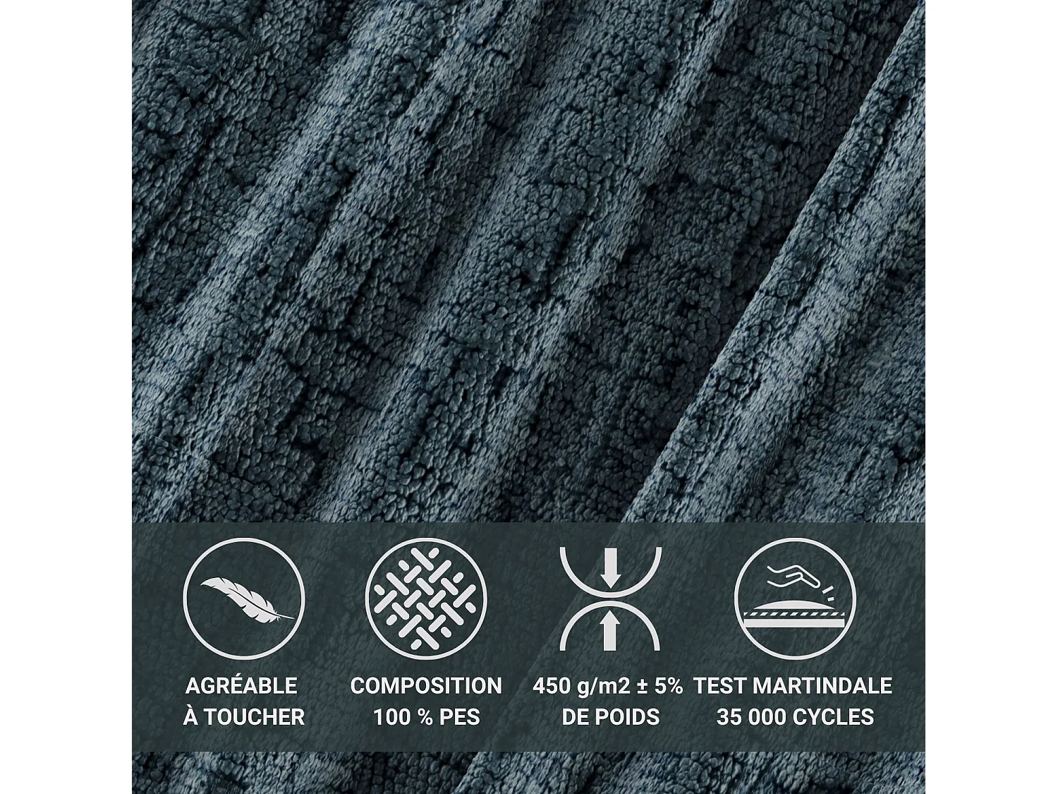 Lit coffre 180 x 200 cm avec tête de lit VOLIERA - en tissu chenille - bleu gris