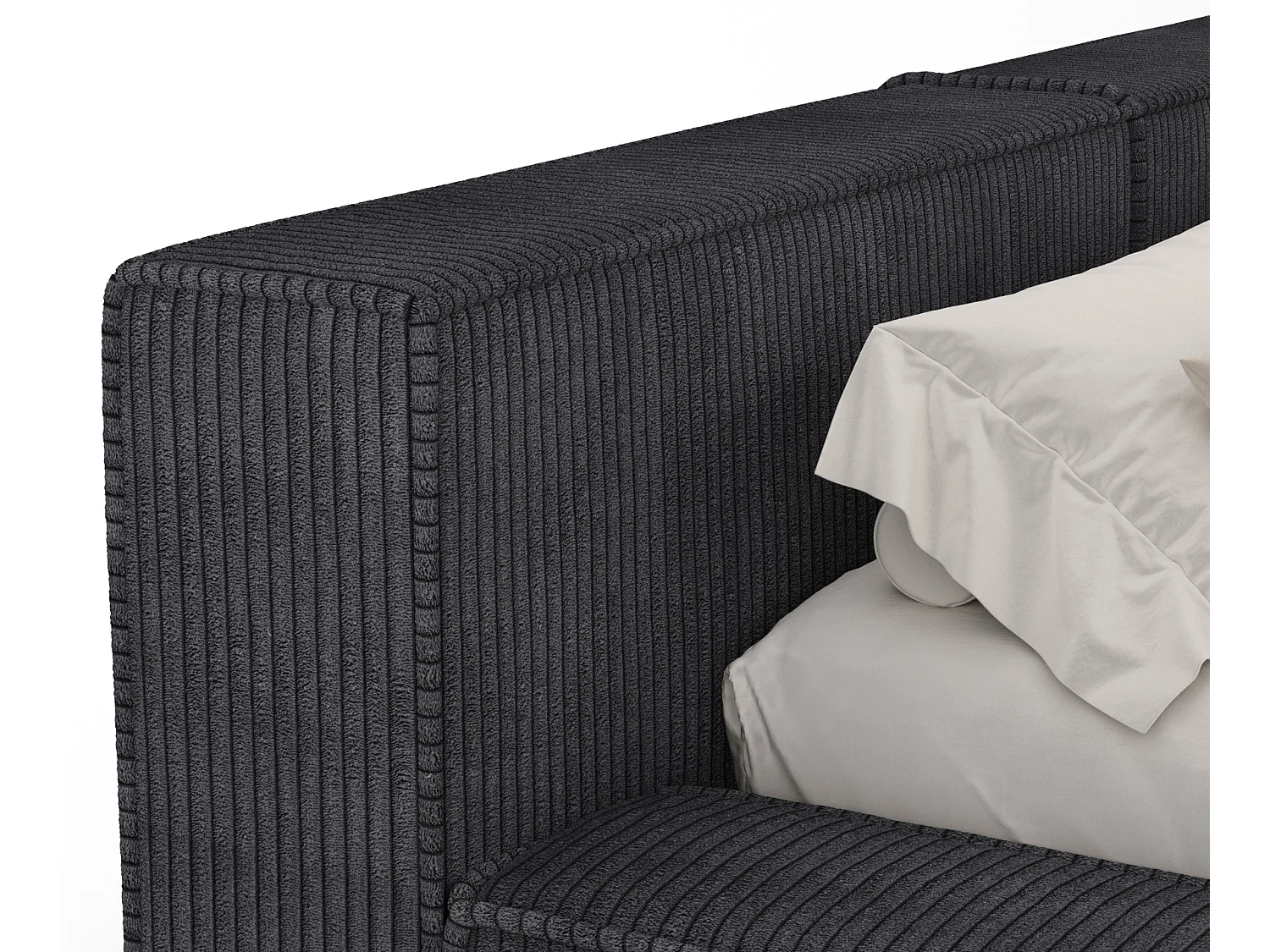 Lit coffre 140 x 200 cm avec tête de lit VOLIERA - en velours - graphite