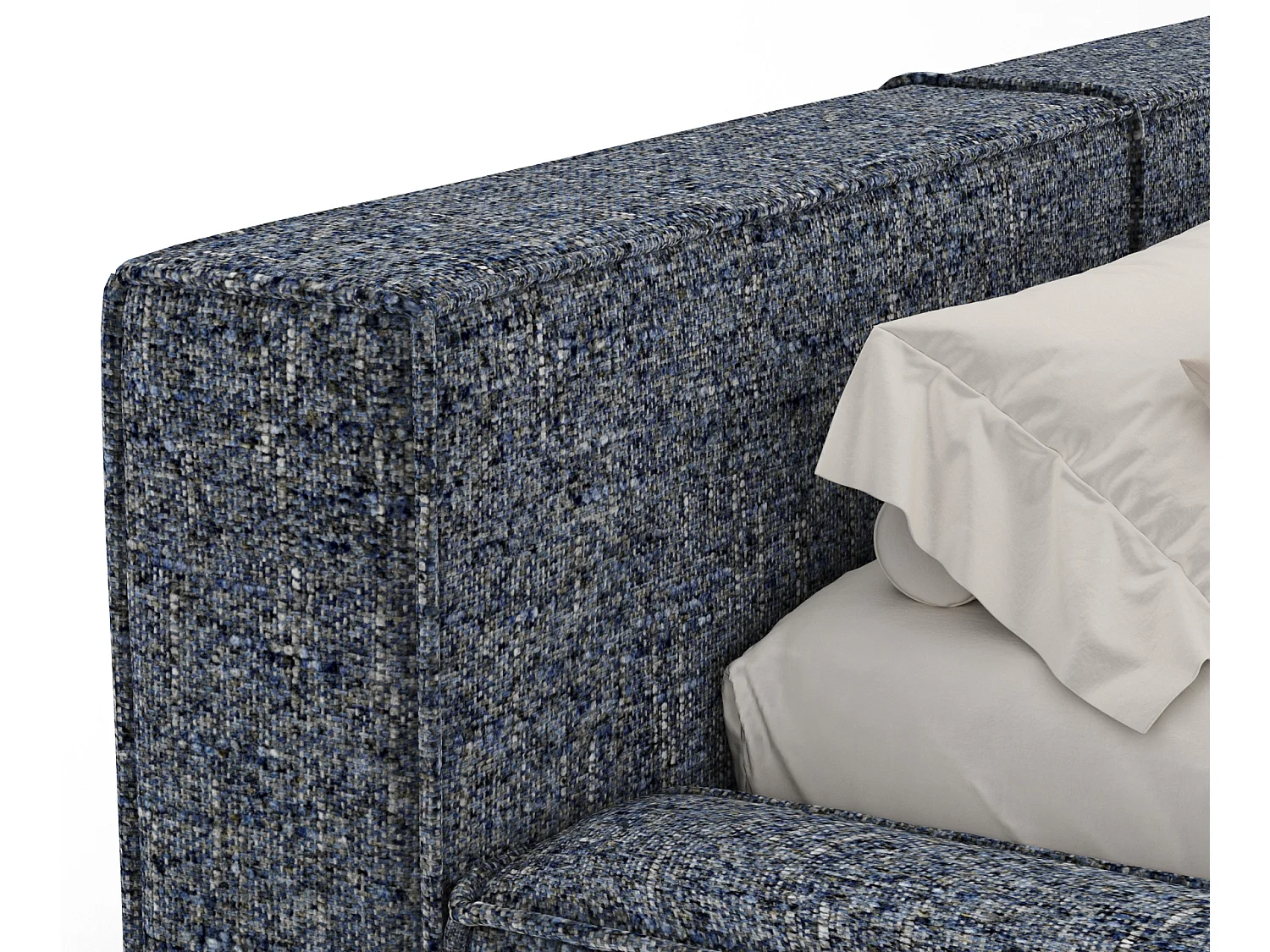 Lit coffre 180 x 200 cm avec tête de lit VOLIERA - en tissu tressé - bleu marine