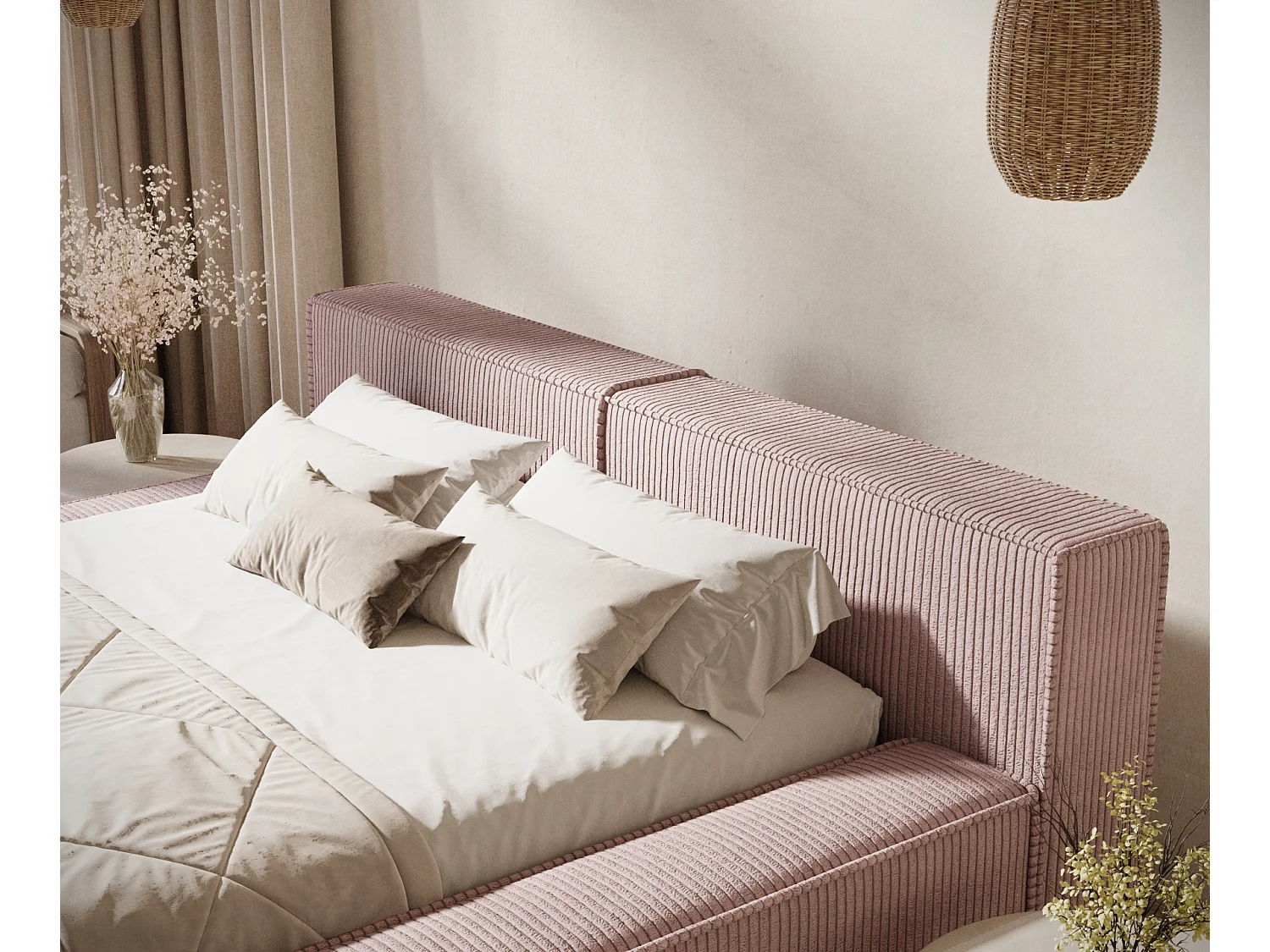 Lit coffre 160 x 200 cm avec tête de lit VOLIERA - en velours - violet