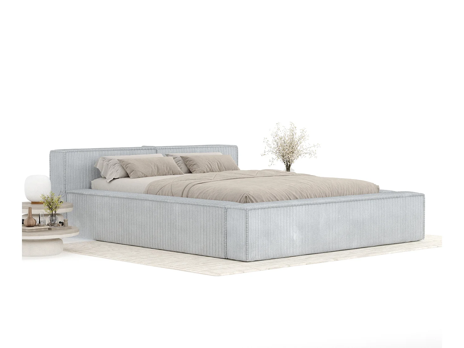 Lit coffre 200 x 200 cm avec tête de lit VOLIERA - en velours - gris clair