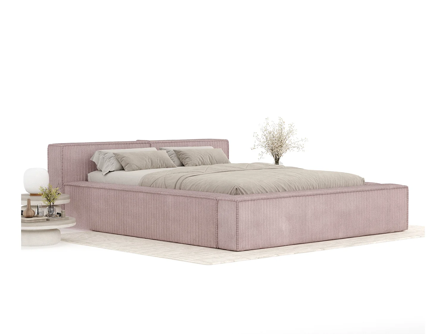 Lit coffre 180 x 200 cm avec tête de lit VOLIERA - en velours - violet