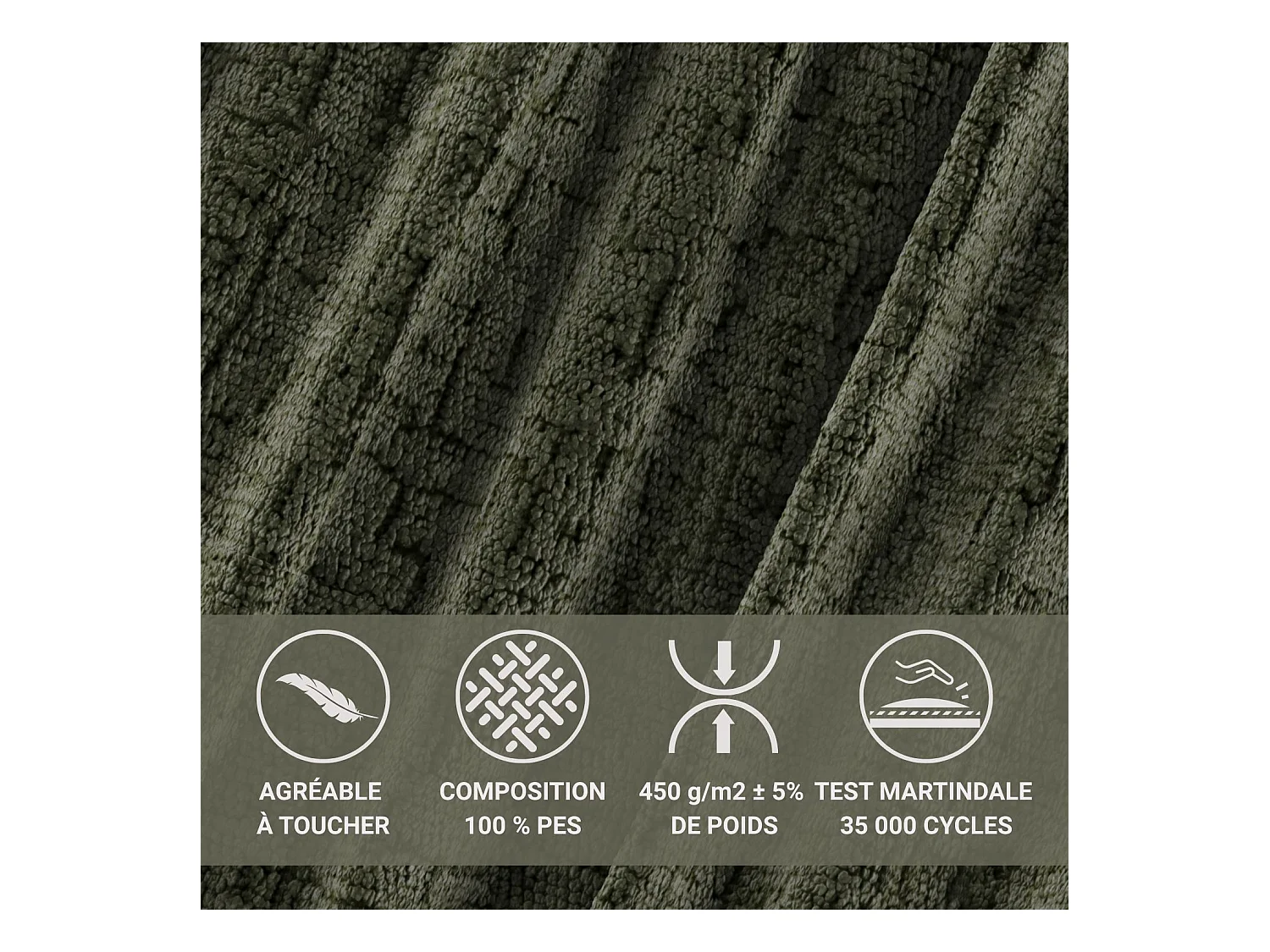 Lit coffre 200 x 200 cm avec tête de lit VOLIERA - en tissu chenille - vert olive