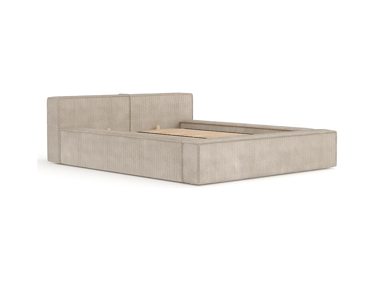 Lit coffre 140 x 200 cm avec tête de lit VOLIERA - en velours - beige foncé