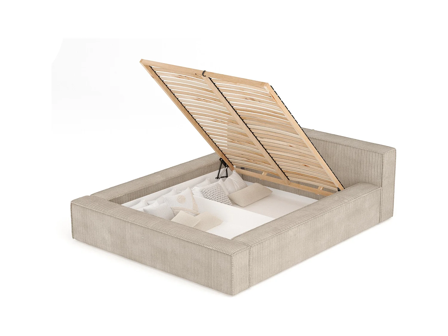 Lit coffre 140 x 200 cm avec tête de lit VOLIERA - en velours - beige foncé