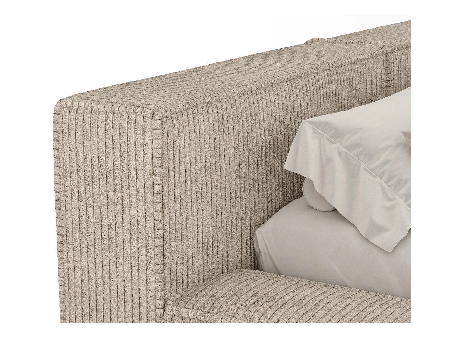 Lit coffre 140 x 200 cm avec tête de lit VOLIERA - en velours - beige foncé