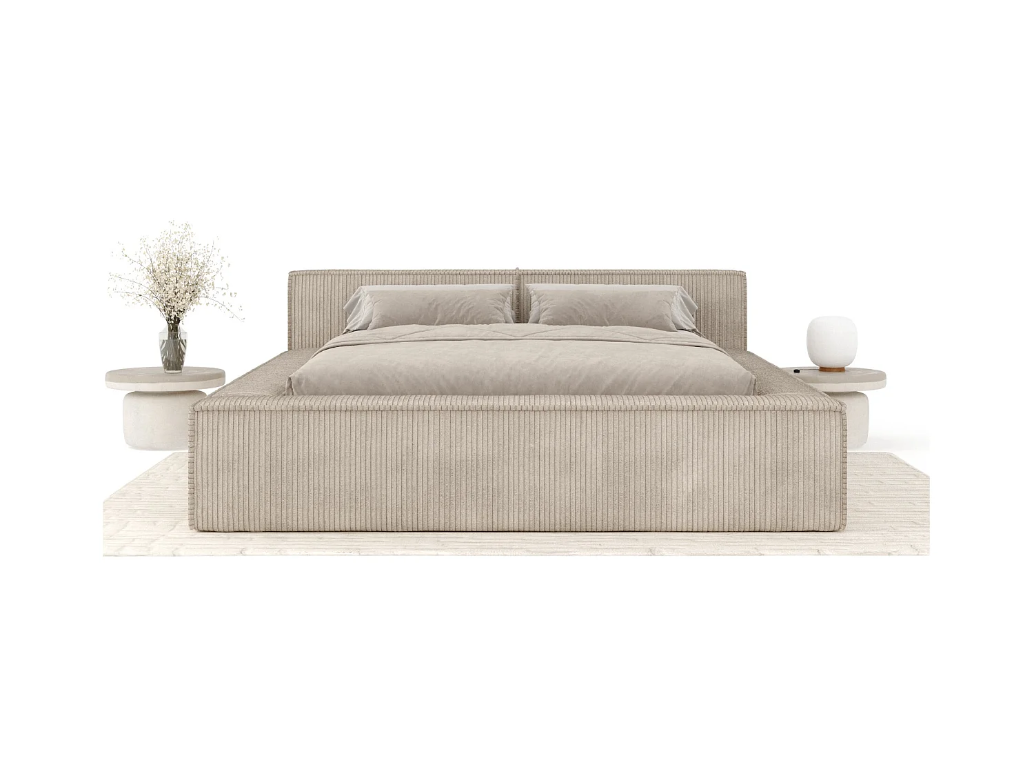 Lit coffre 140 x 200 cm avec tête de lit VOLIERA - en velours - beige foncé