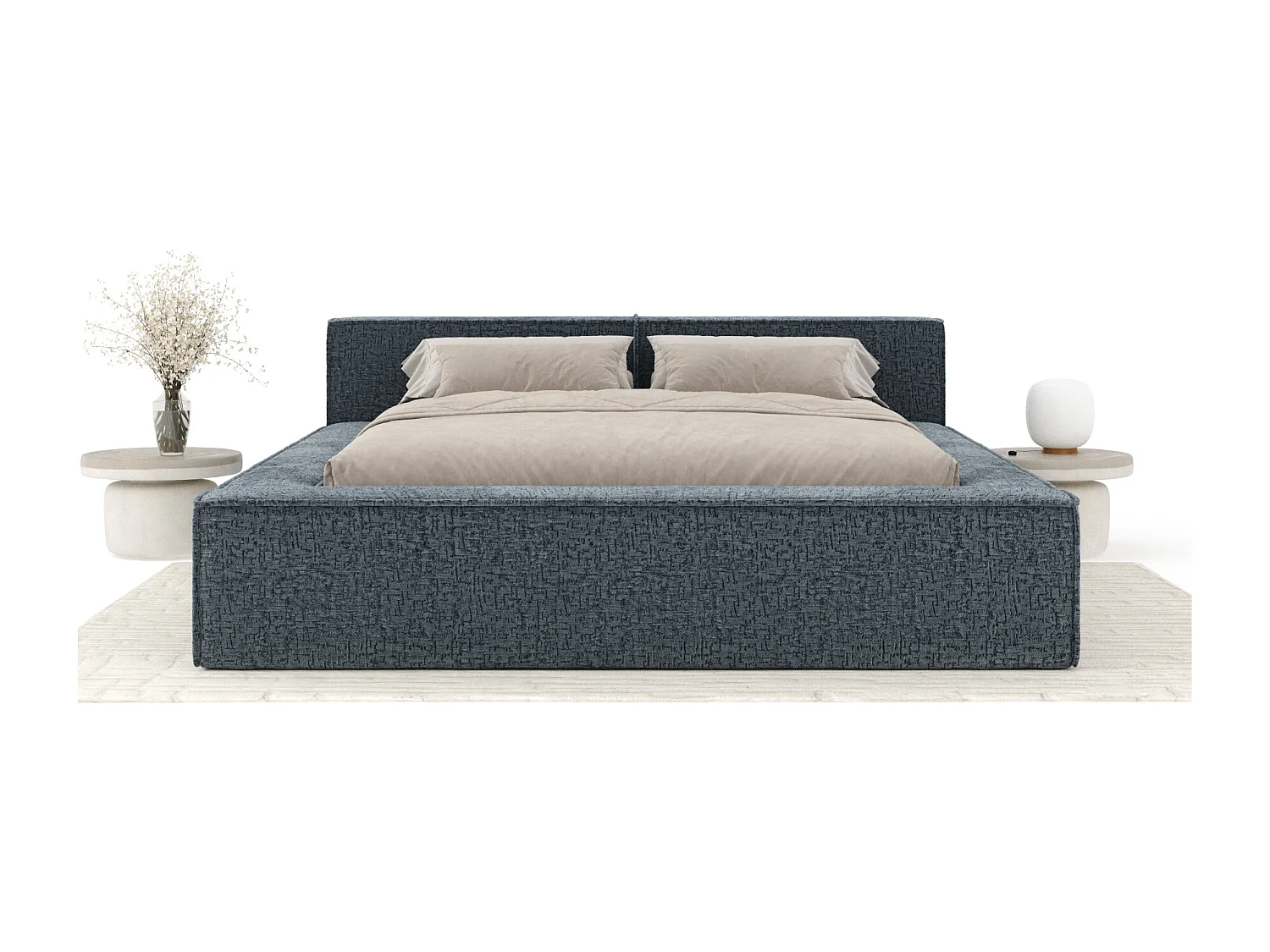 Lit coffre 180 x 200 cm avec tête de lit VOLIERA - en tissu chenille - gris