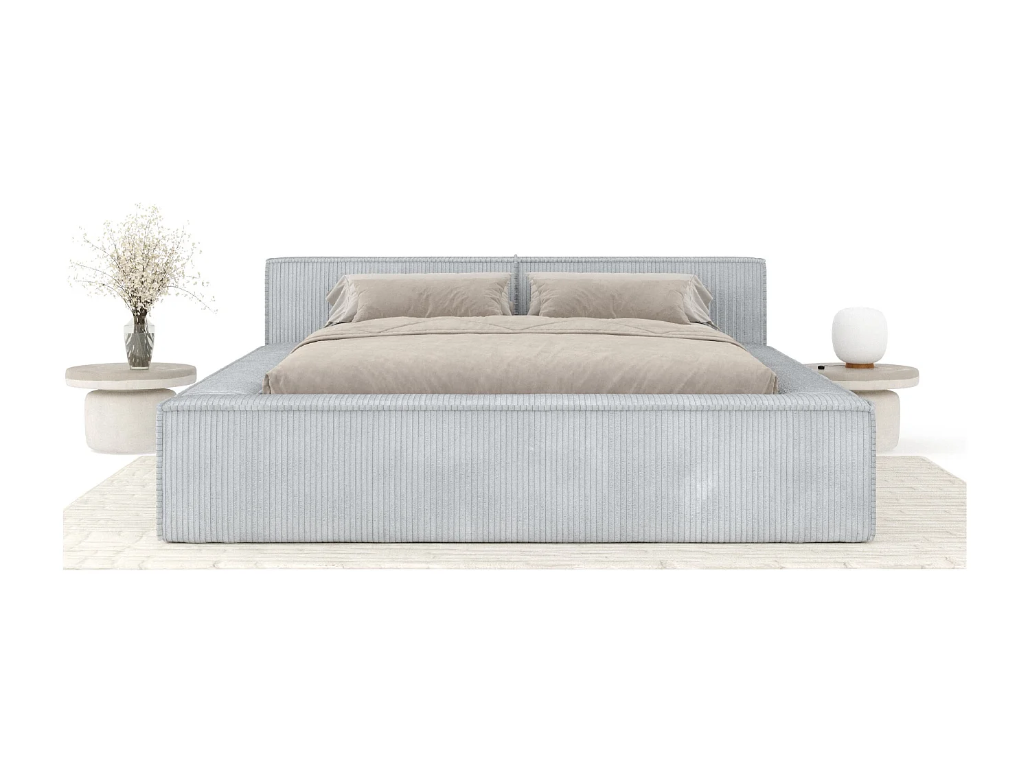 Lit coffre 140 x 200 cm avec tête de lit VOLIERA - en velours - gris clair