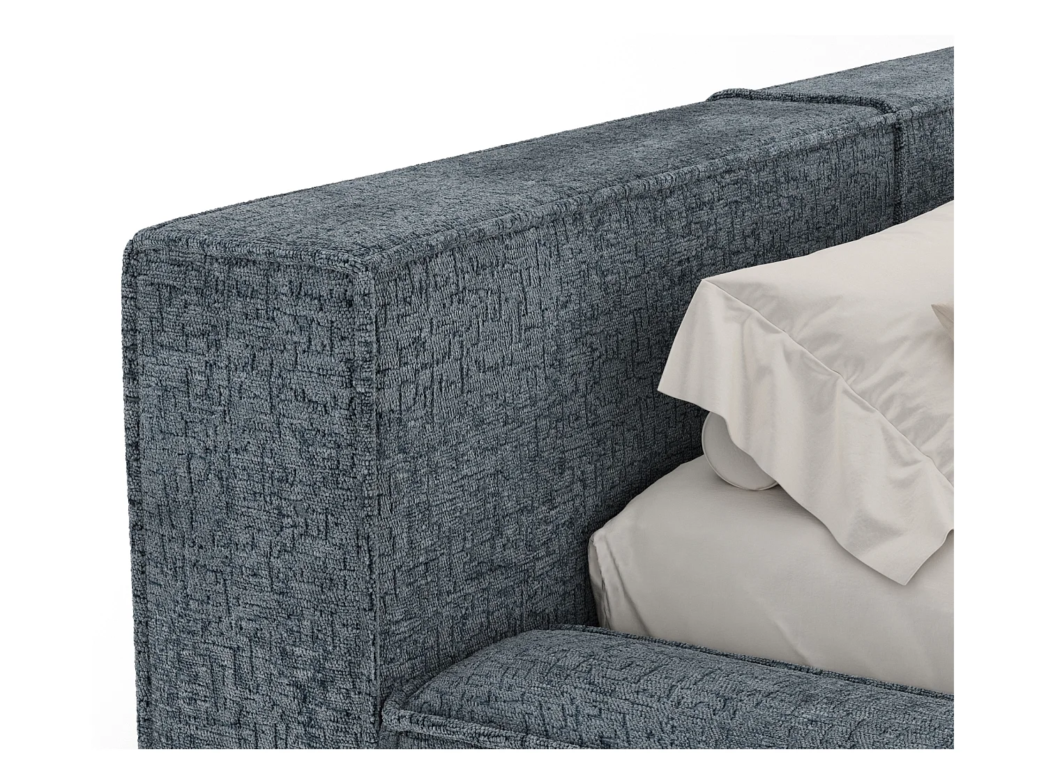 Lit coffre 160 x 200 cm avec tête de lit VOLIERA - en tissu chenille - gris