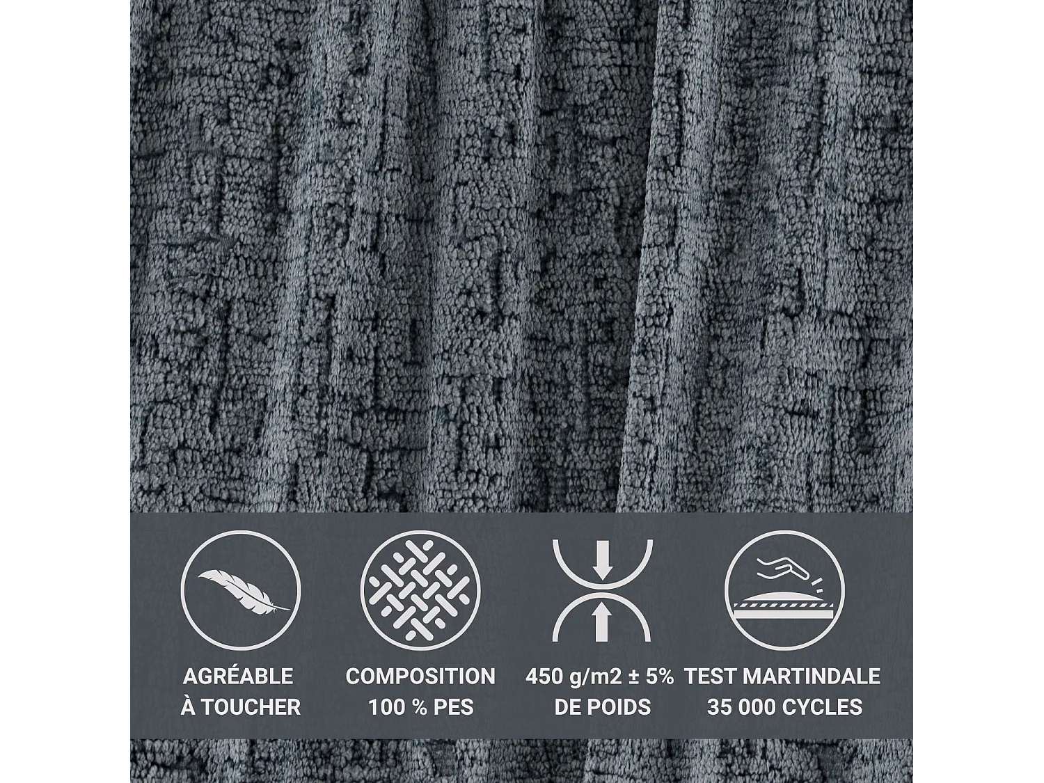 Lit coffre 160 x 200 cm avec tête de lit VOLIERA - en tissu chenille - gris